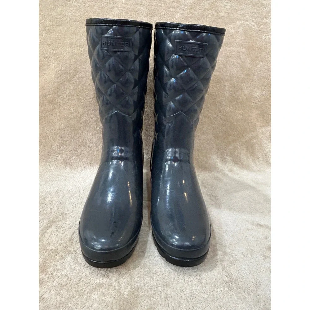 Hunter Womens 7 Refined Gloss Quilted Short Rain Boots Quilted Rubber Pull On
